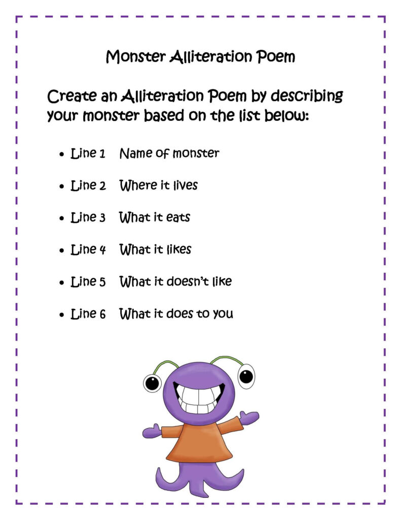Monster Poem | Alliteration Poems, Alliteration, Poems About