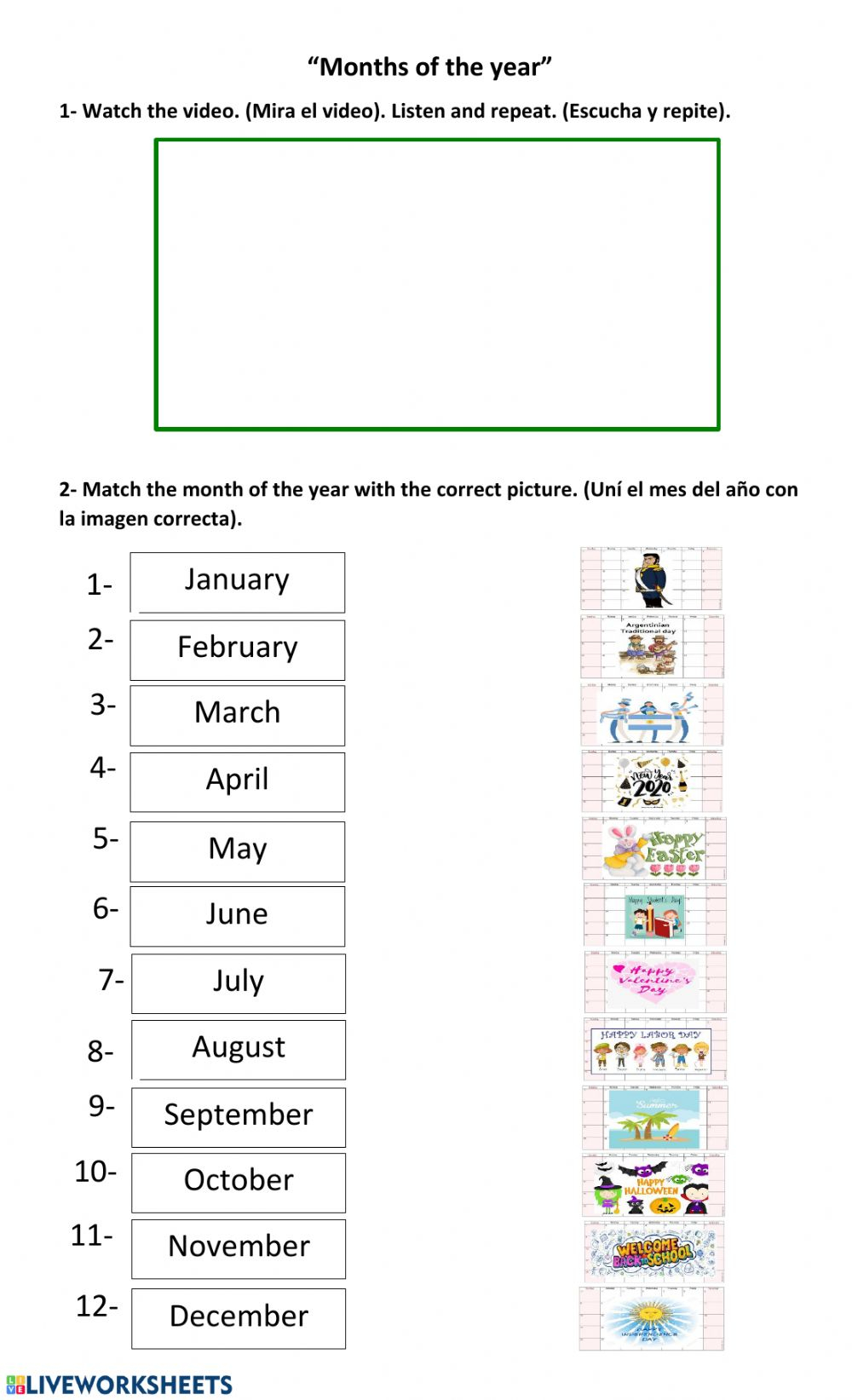 Months Of The Year English As Second Language Esl Exercise