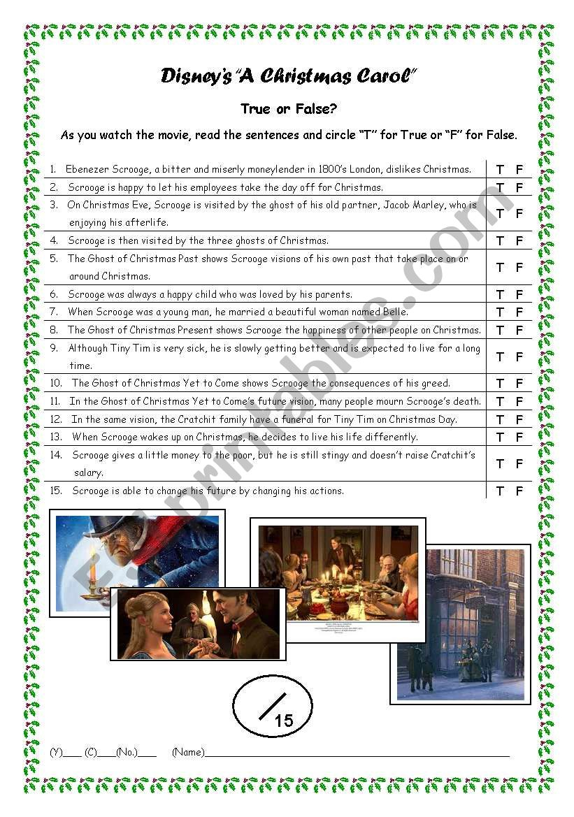 Movie: Disney´s A Christmas Carol (2009) - Esl Worksheet