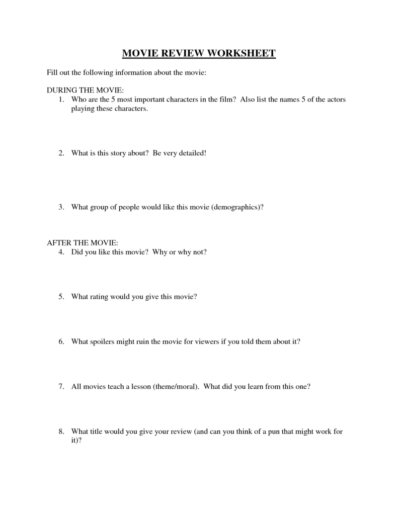 Movie Review Worksheet | High School English Lesson Plans