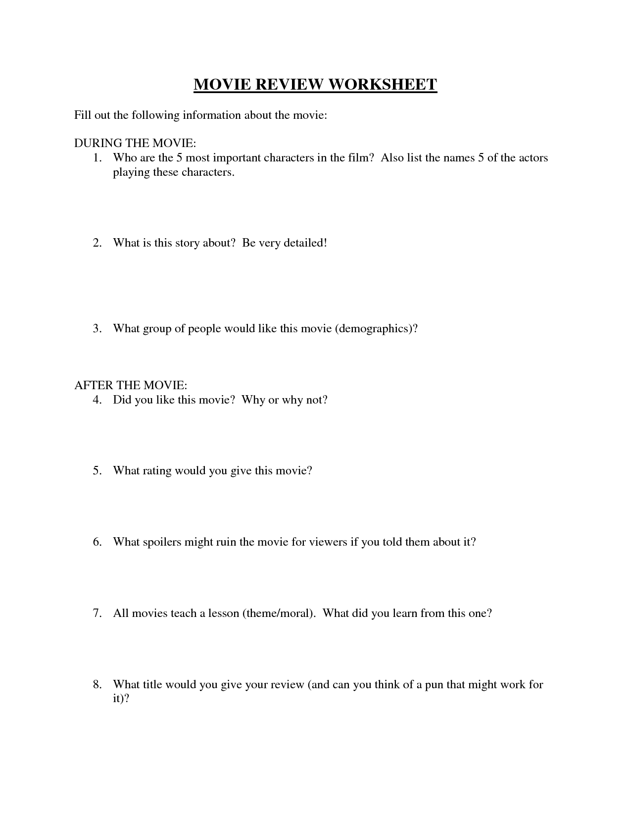 Movie-Review-Worksheet | High School English Lesson Plans