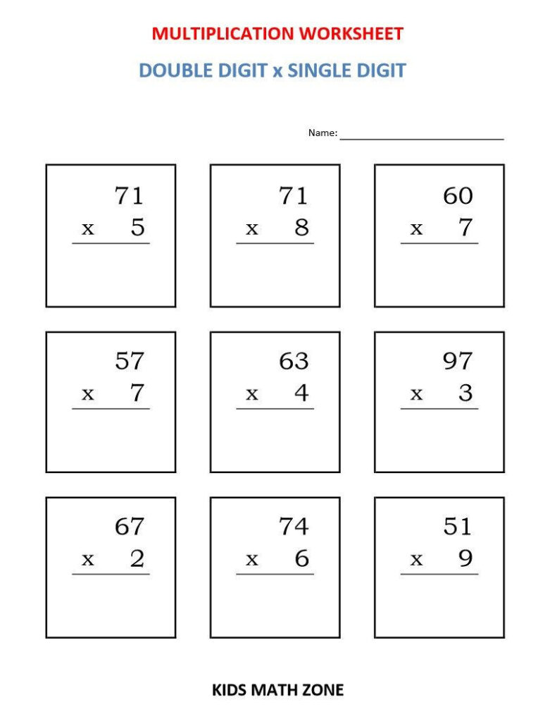 Multiplication Double Digit X Single Digit 10 Printable