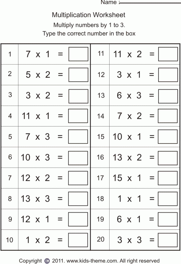 Multiplication Worksheets   Multiply Numbers1 To 3