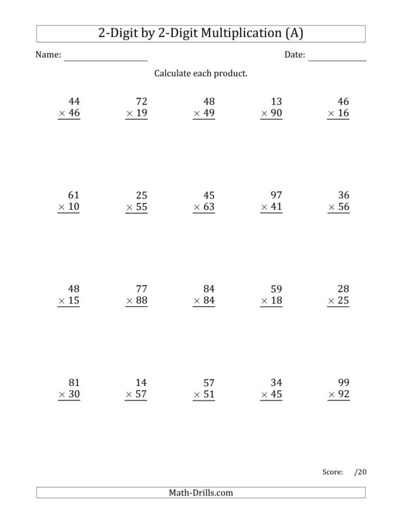 Multiplying 2 Digit2 Digit Numbers (A)