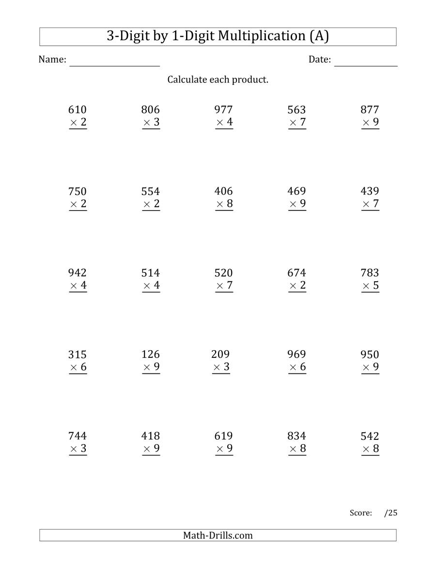 Multiplying 3-Digit1-Digit Numbers (A)