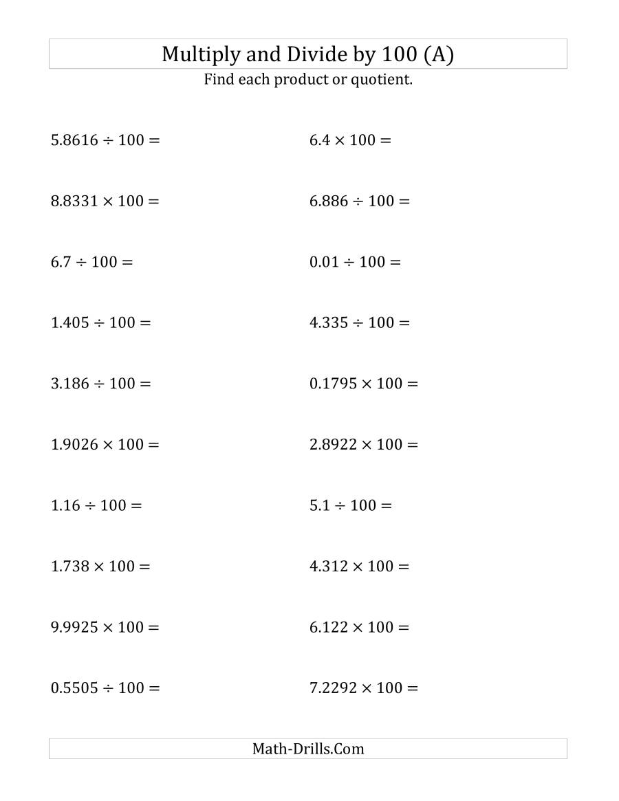 Multiplying And Dividing Decimals100 (A)