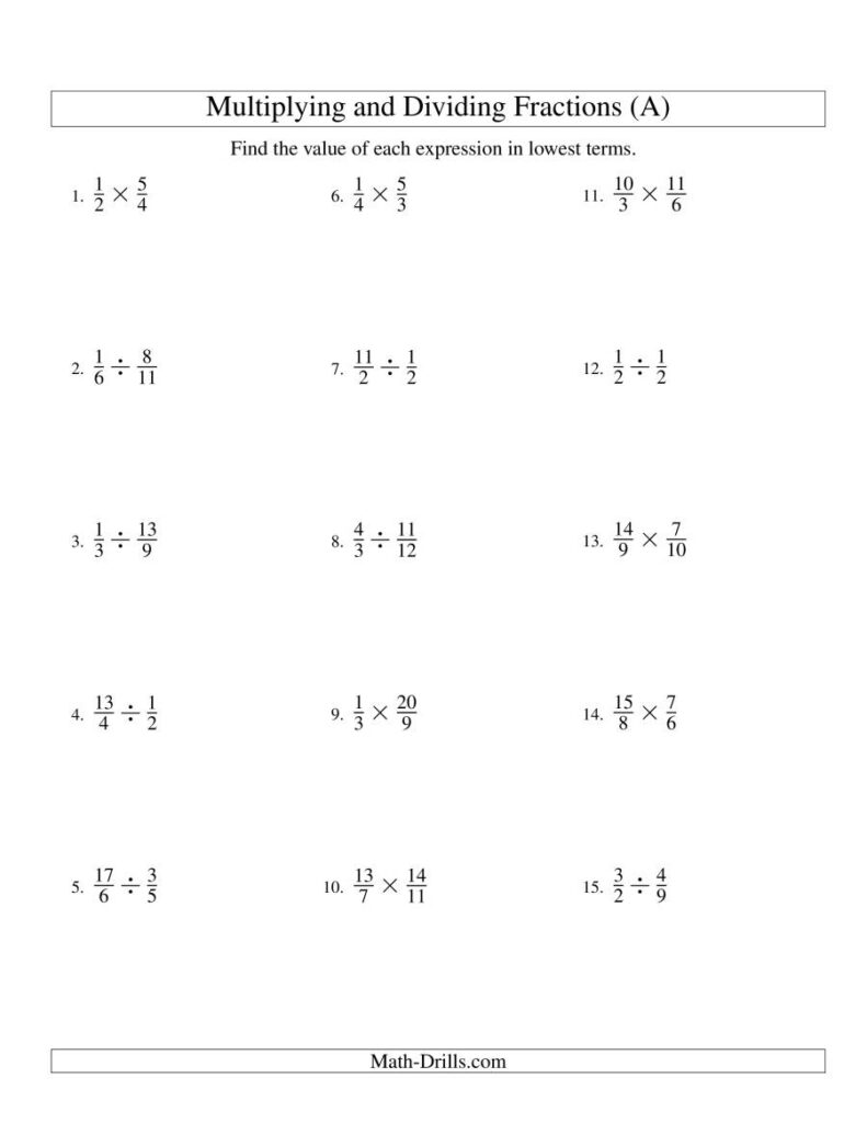 Multiplying And Dividing Fractions (A)