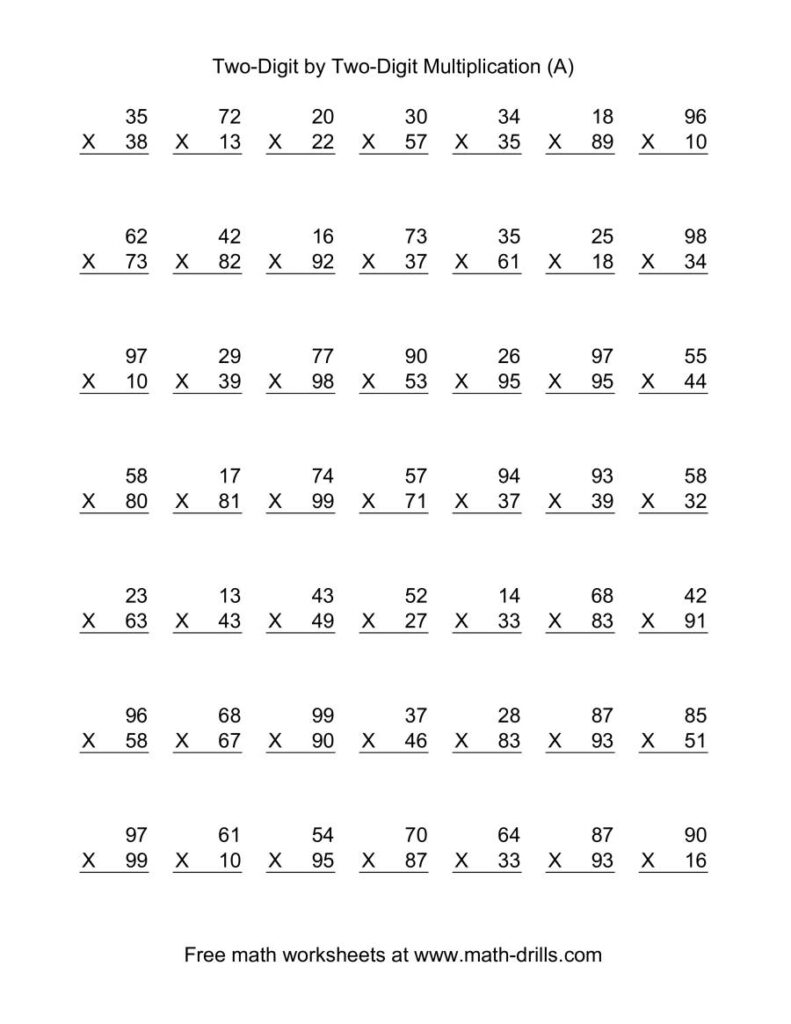 Multiplying Two Digitper Math Worksheets Double