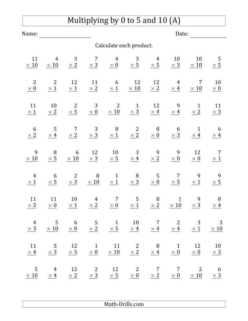 Multiplyinganchor Facts 0, 1, 2, 3, 4, 5 And 10 (Other