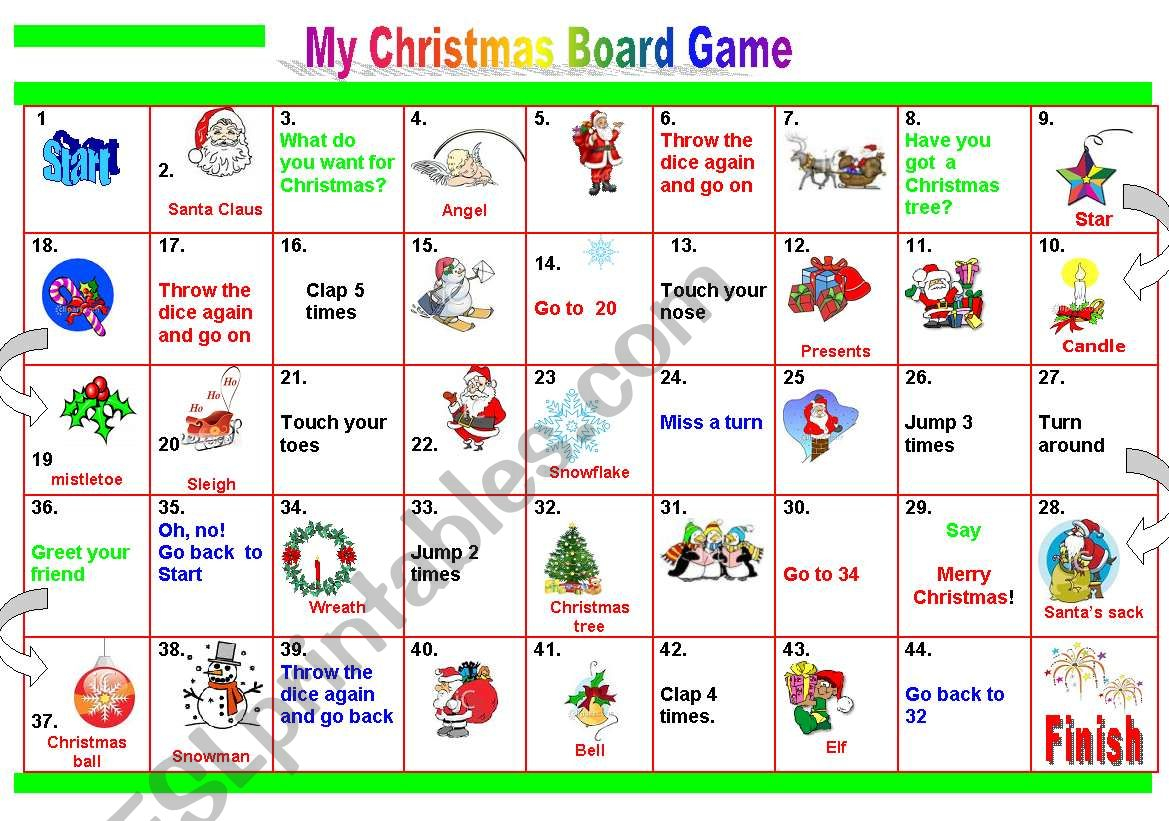 My Christmas Board Game - Esl Worksheetpetili