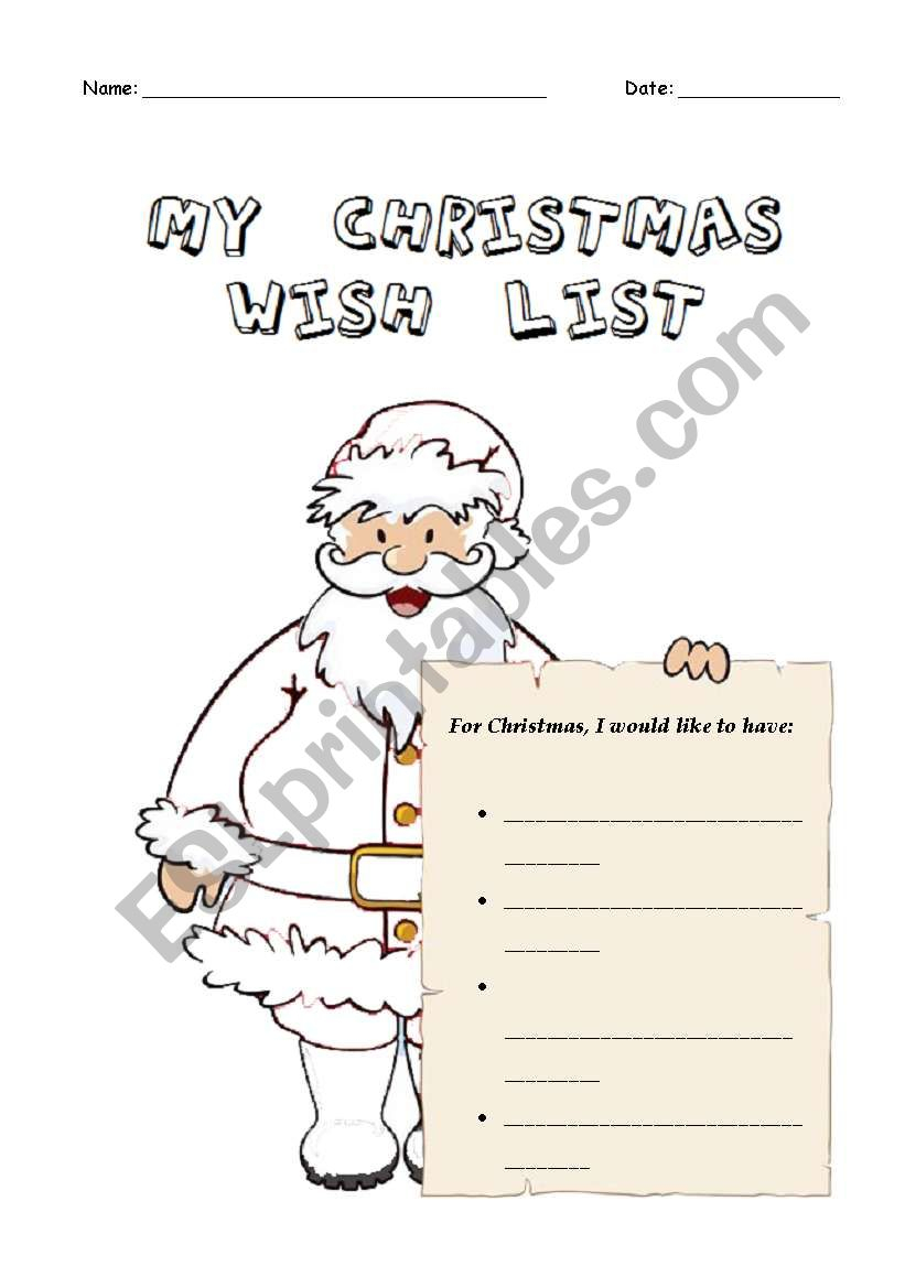 My Christmas Wish List - Esl Worksheetcarlaheaven