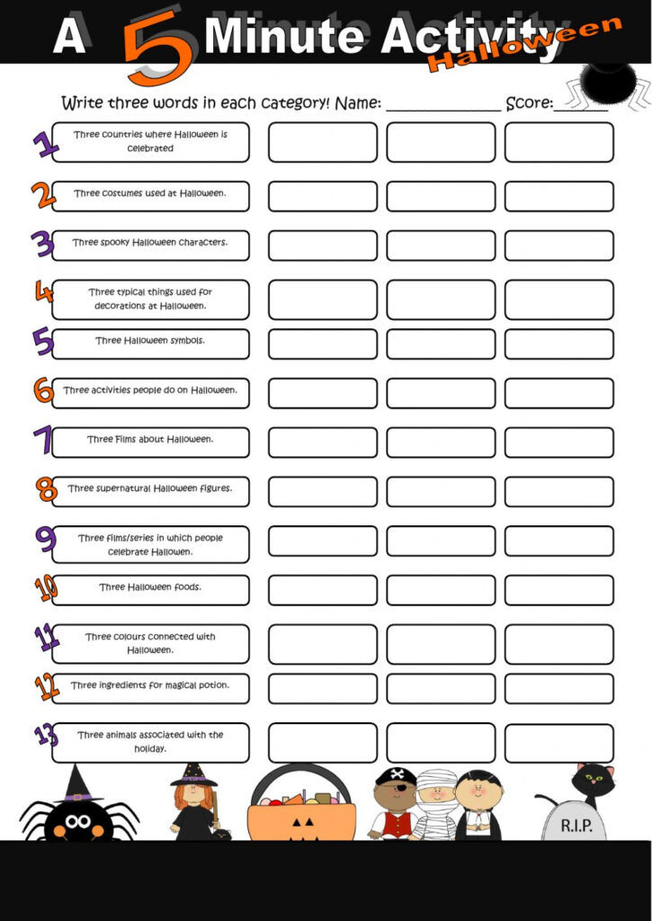 Name Three  Halloween Edition Worksheet