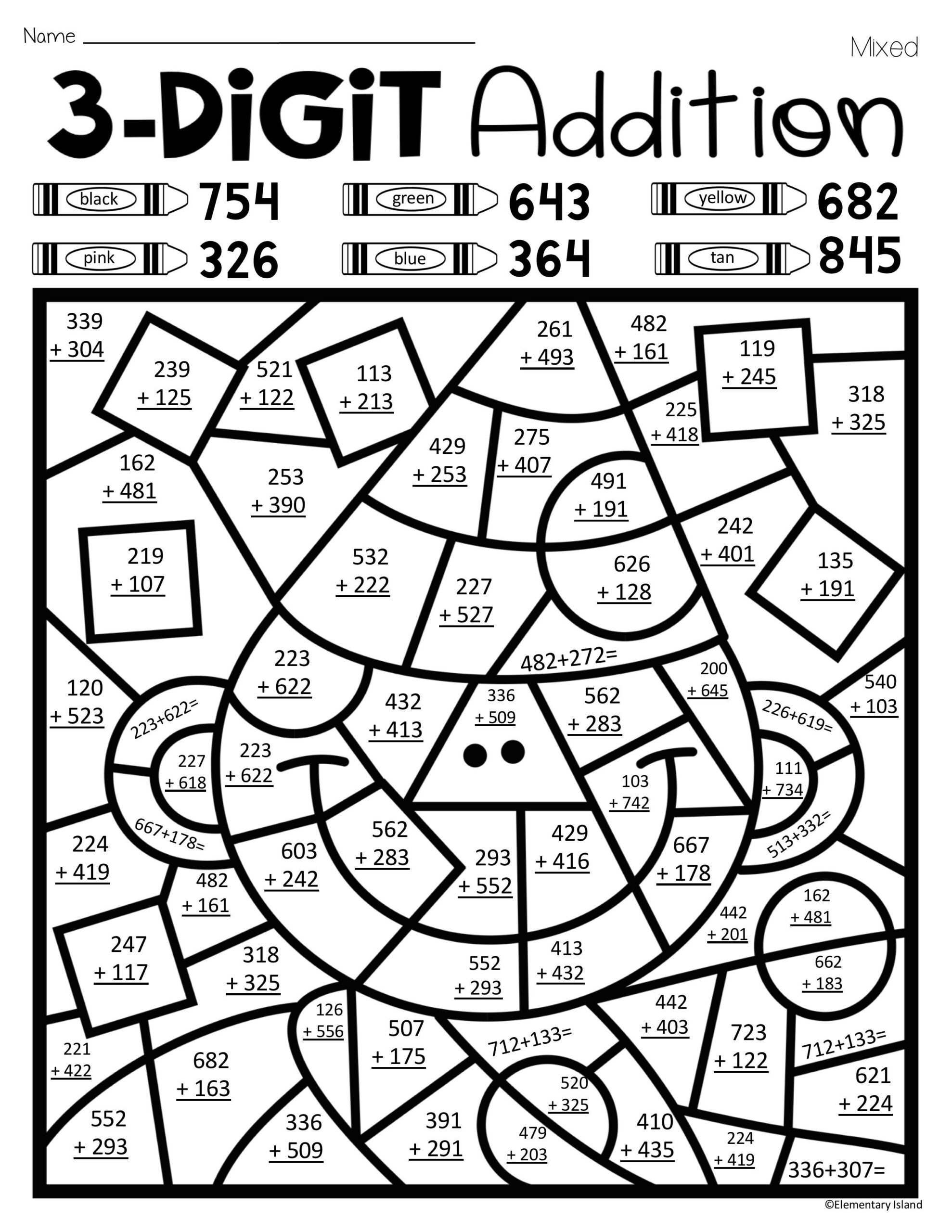 New Year&amp;#039;s 3-Digit Addition Colorcode | Math Coloring