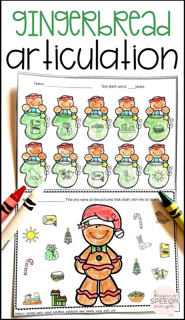 No Prep Articulation Worksheets   Gingerbread Themed