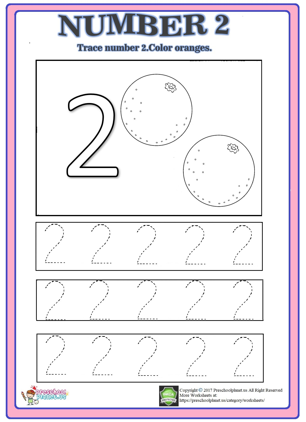 Number 2 Trace Worksheet – Preschoolplanet