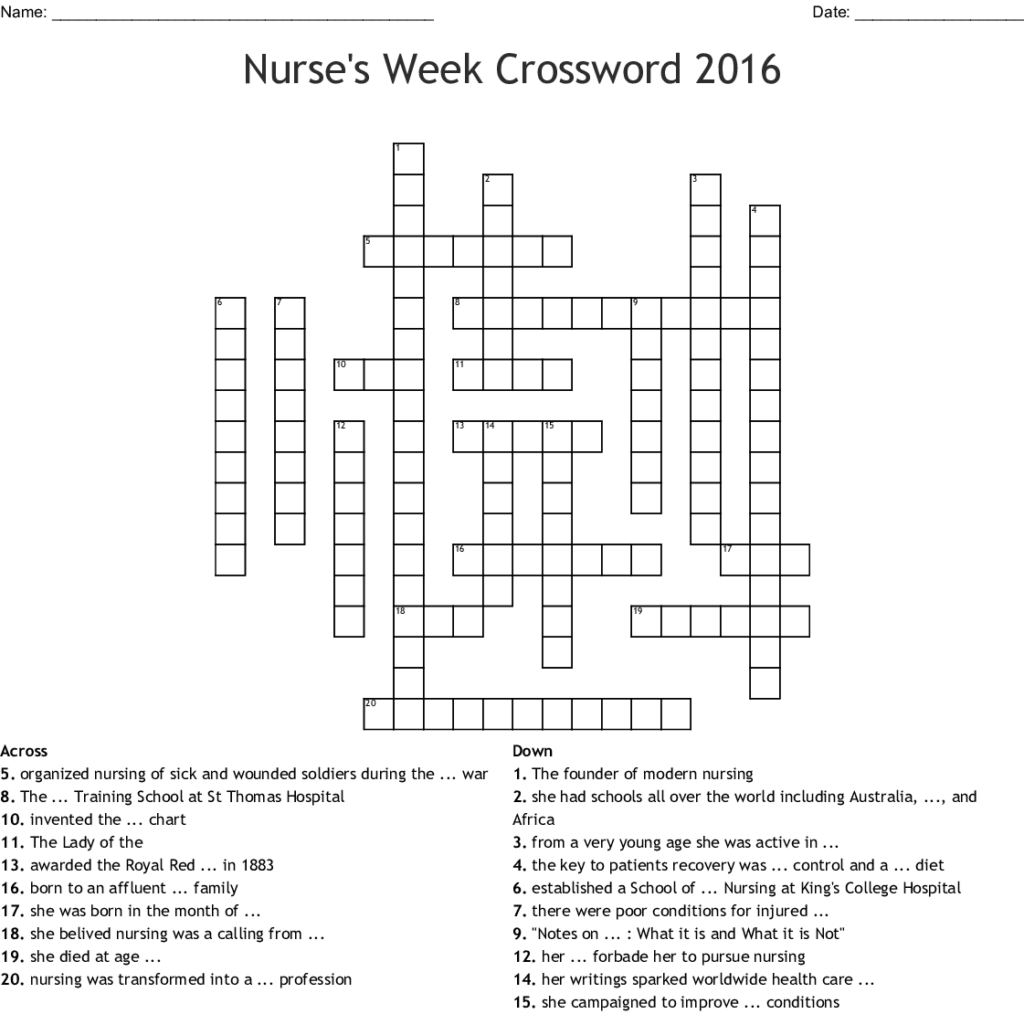 Nursing Crossword Puzzle Worksheet | Printable Worksheets