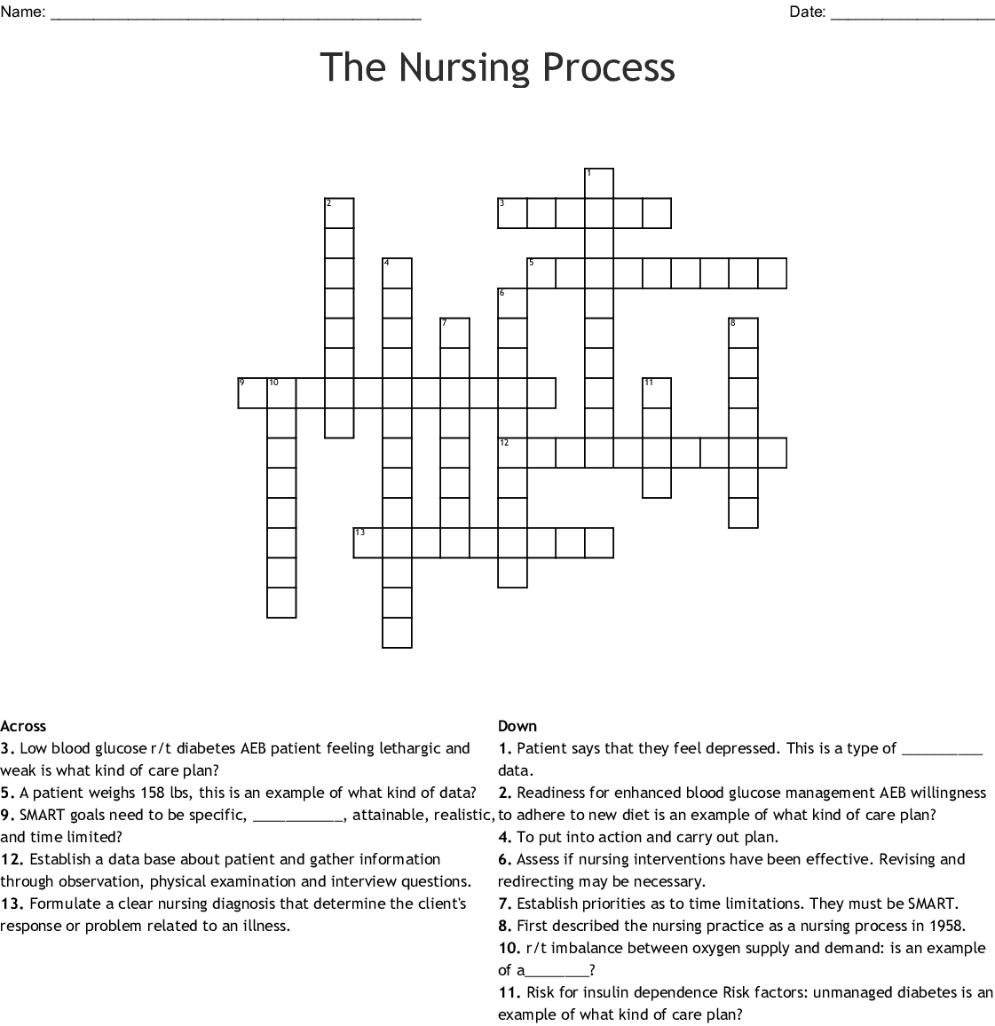 Nursing Crossword Puzzle Worksheet | Printable Worksheets