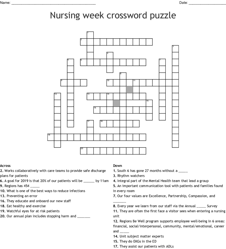 Nursing Crossword Puzzle Worksheet | Printable Worksheets