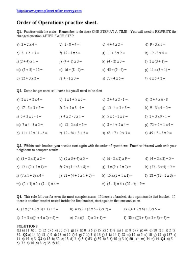 Order Of Operations 1 | Order Of Operations, Bodmas, 6Th