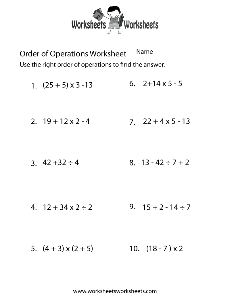 Order Of Operations Practice Worksheet - Free Printable