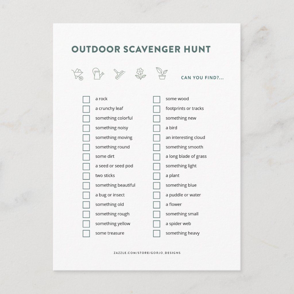 Outdoor Scavenger Hunt Kids Party Game Card | Zazzle In
