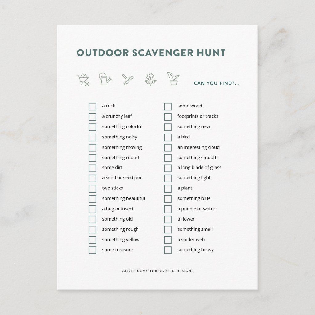 Outdoor Scavenger Hunt Kids Party Game Card | Zazzle In