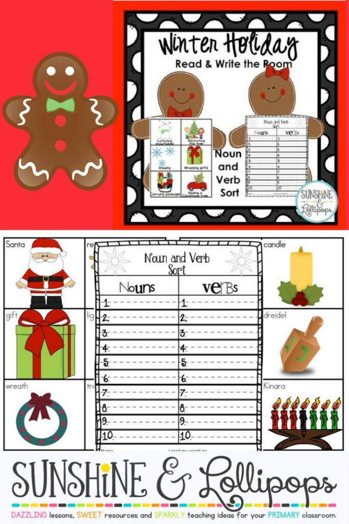 Parts Of Speech Holiday Themed Nouns And Verbs Sort