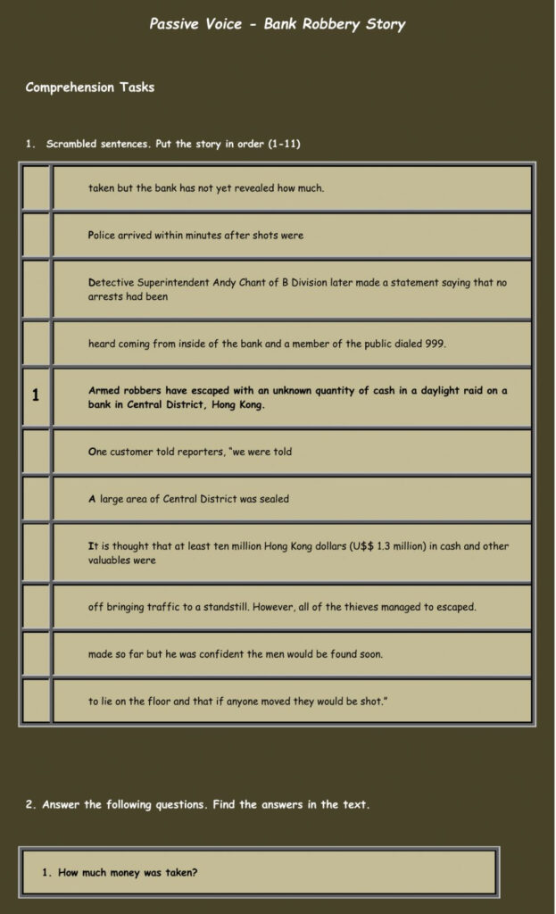 Passive Voice   Bank Robbery Story Worksheet