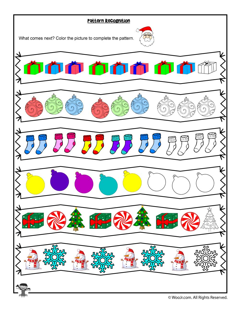 Pattern Recognition Christmas Coloring Worksheet | Woo! Jr