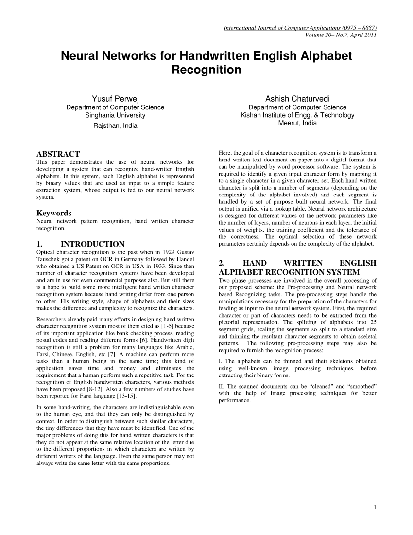 Pdf) Neural Networks For Handwritten English Alphabet