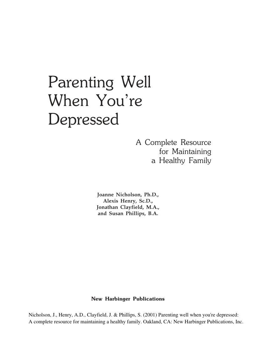 Pdf) Parenting Well When You&amp;#039;re Depressed: A Complete