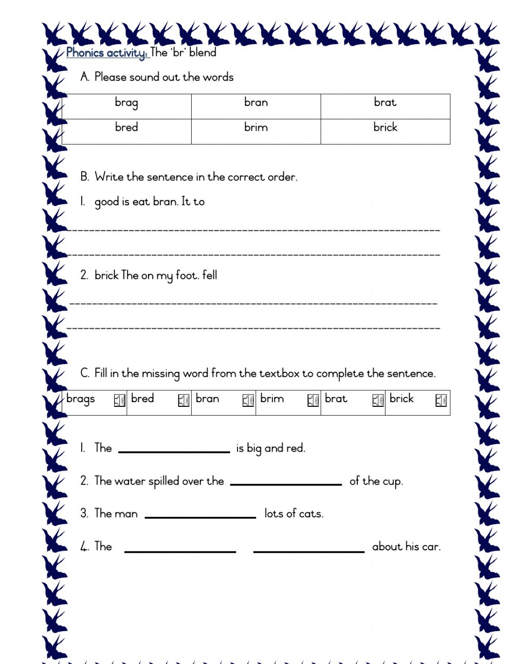 Phonics - The &amp;#039;br&amp;#039; Blend Worksheet