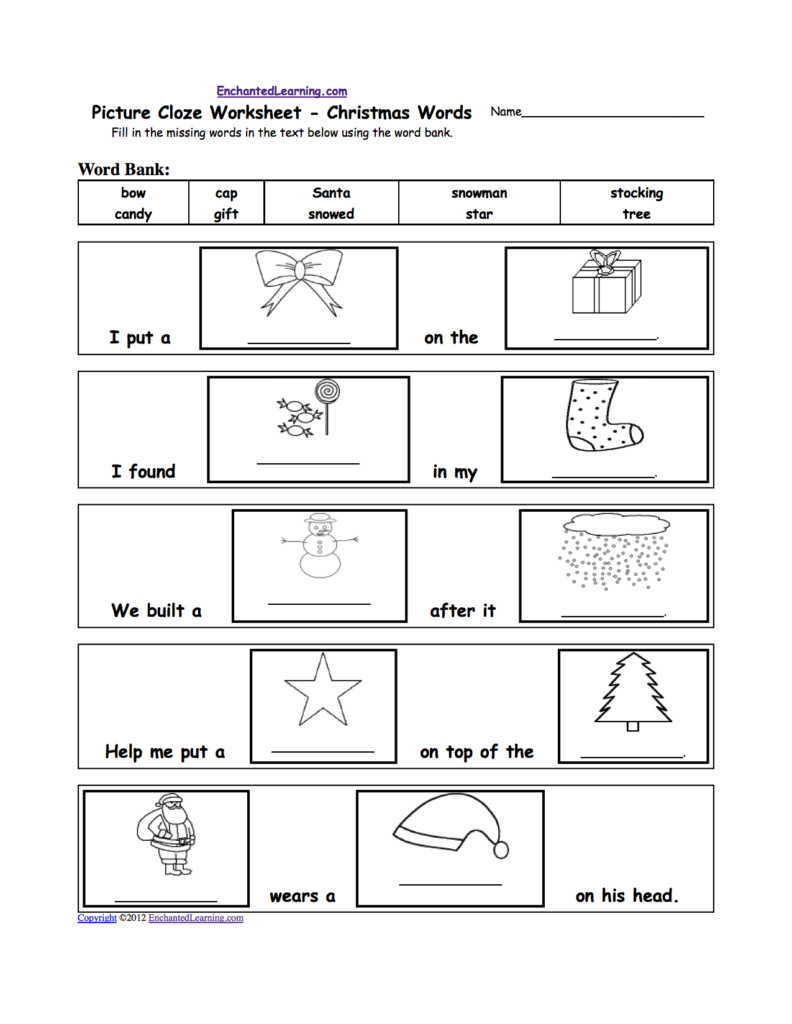 Picture Cloze Worksheet   Holiday And Seasons Words