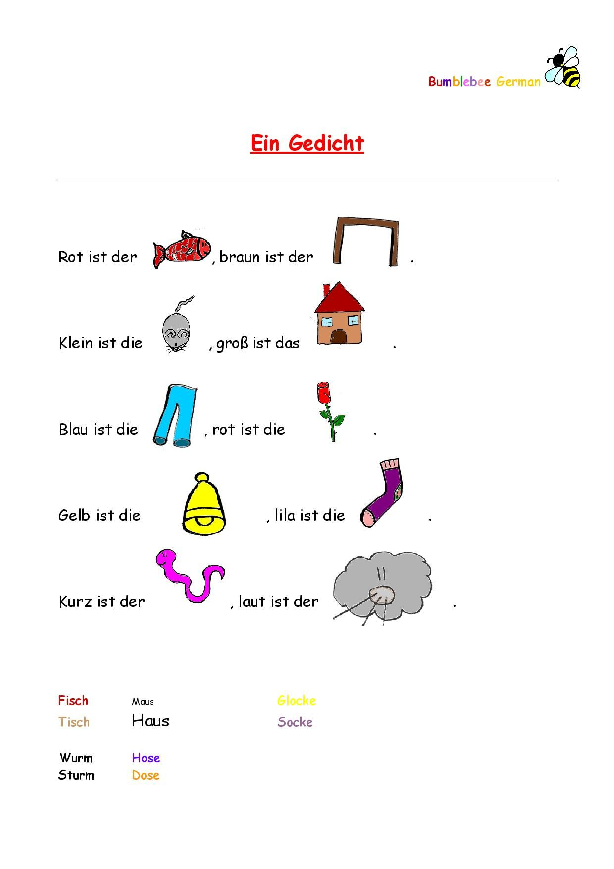 Poem In German Worksheet | Fun Worksheets For Kids