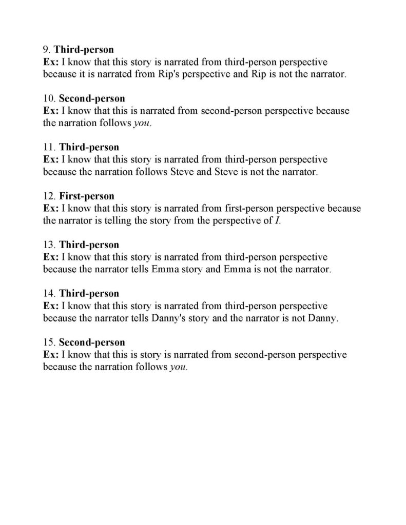 Point Of View Worksheet 6 | Answers