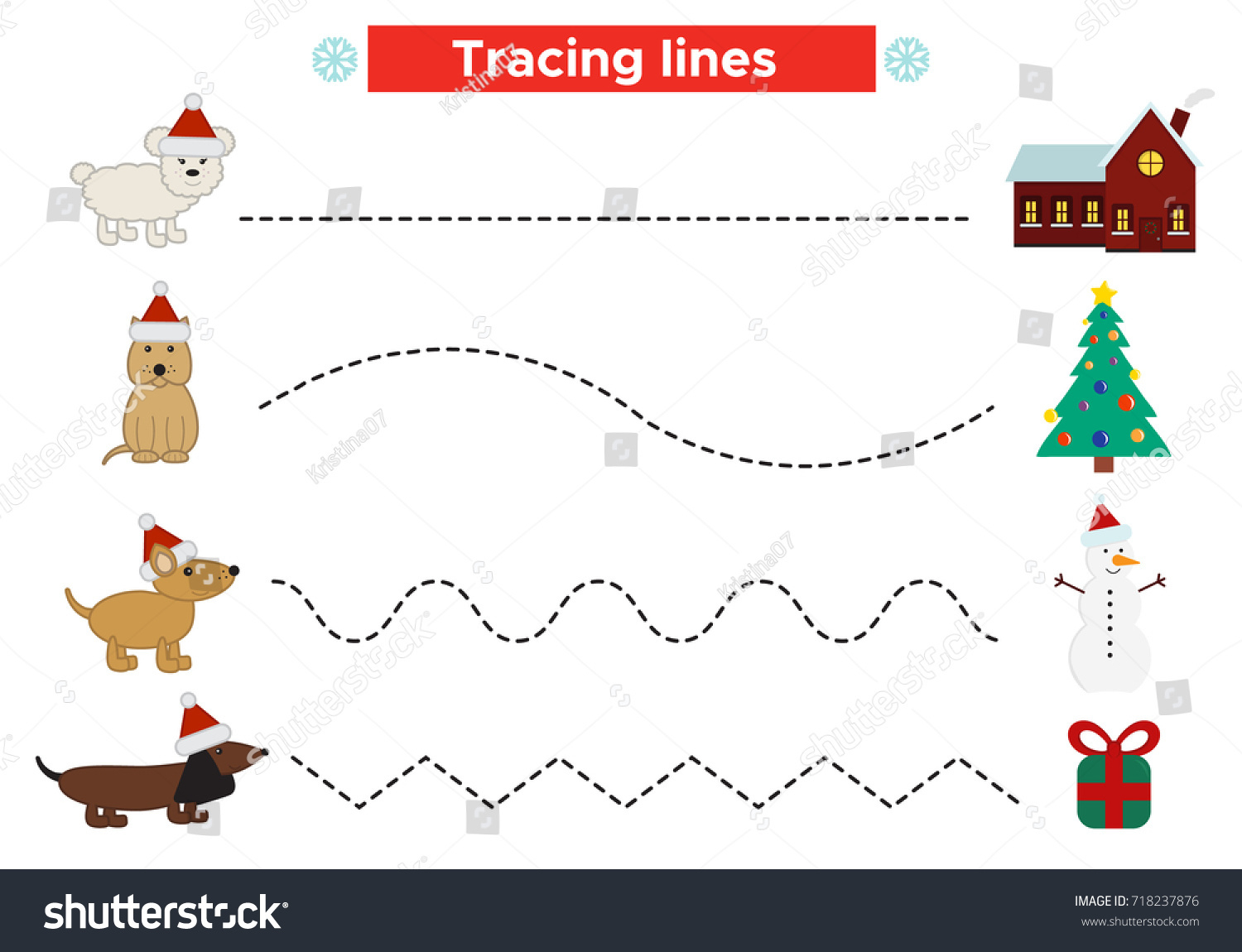 Preschool Christmas Worksheet Practicing Fine Motor Stock