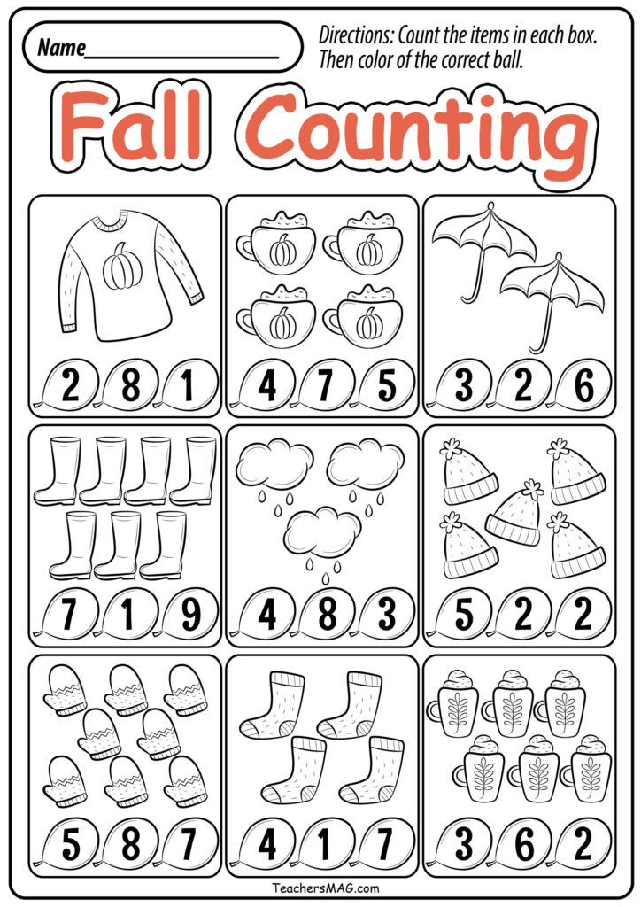 Preschool Fall Math Worksheets Teachersmag Free Printable