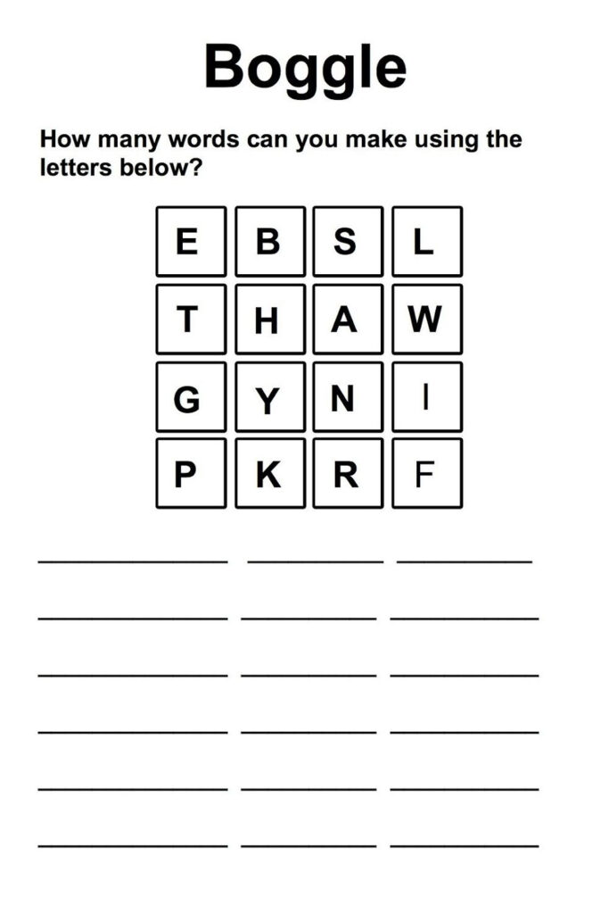 Printable Boggle Word Game Puzzles For Kids Games Worksheets