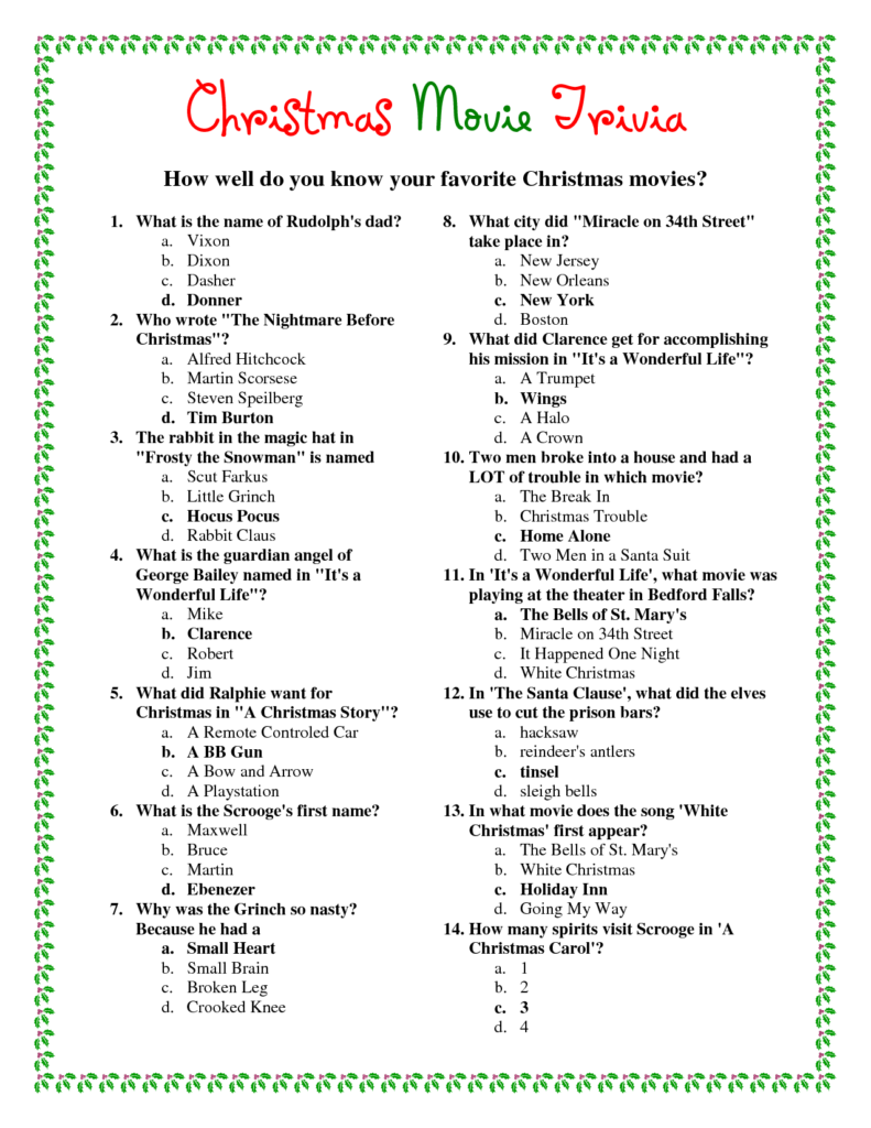 Printable Christmas Trivia | Hd | Christmas Trivia Games