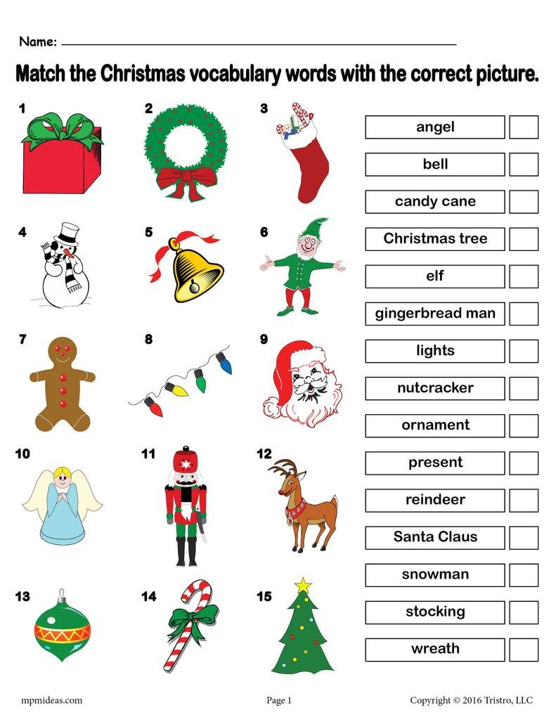 Printable Christmas Vocabulary Matching Worksheet! | Free