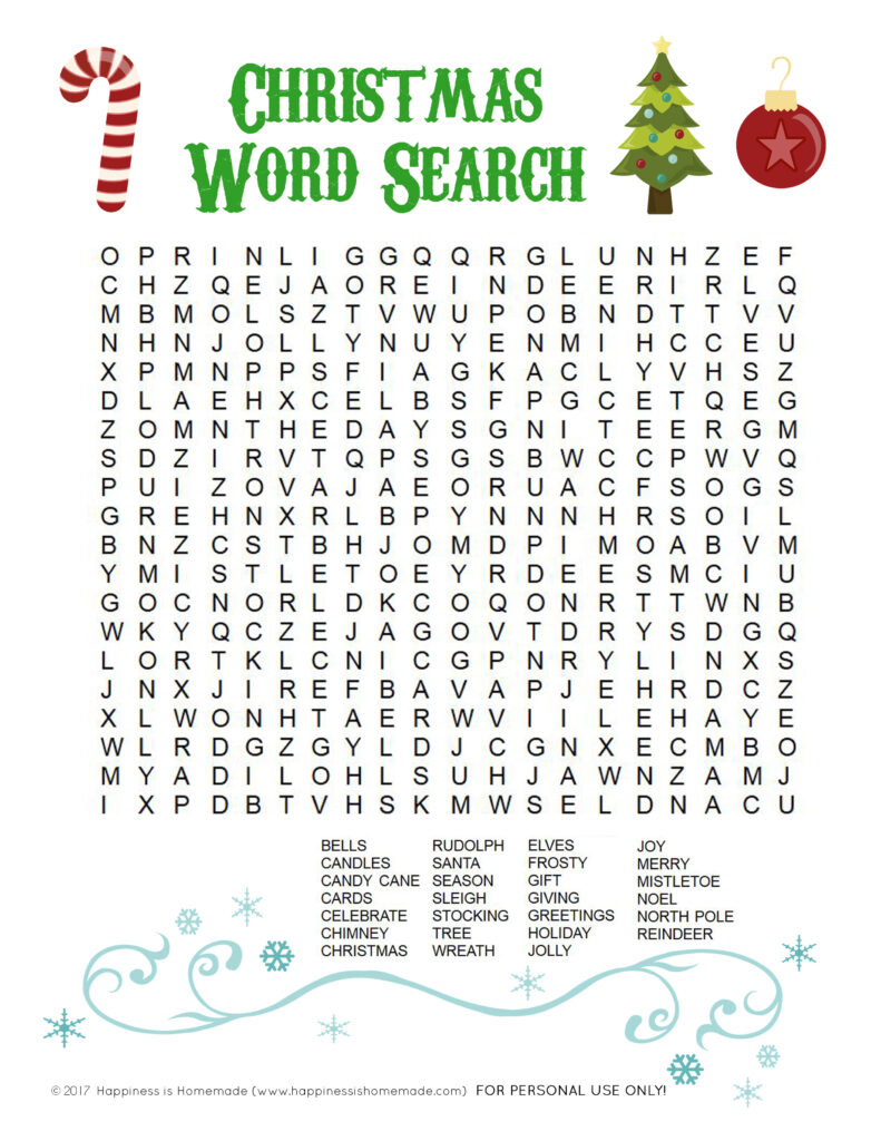 Printable Christmas Word Search For Kids & Adults