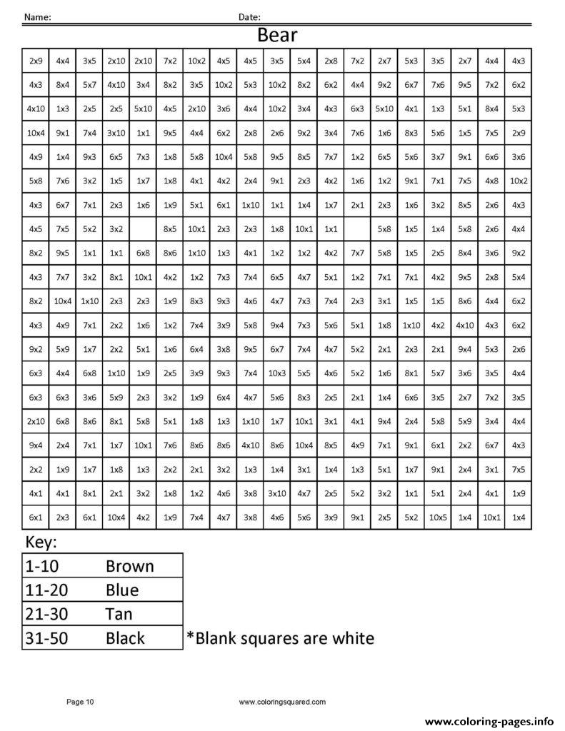 Printable Coloring Squared Multiplication And Divisions