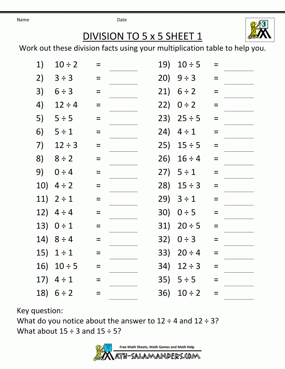 Printable Division Worksheets 3Rd Grade