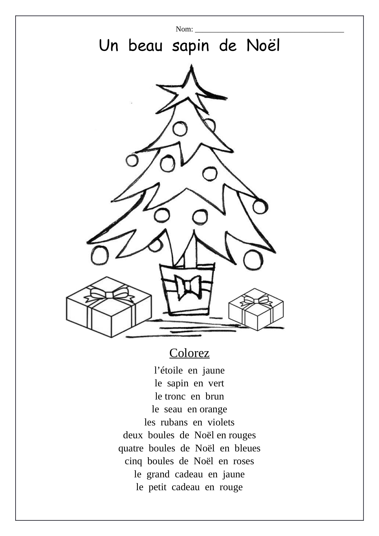 Free Printable French Christmas Worksheets