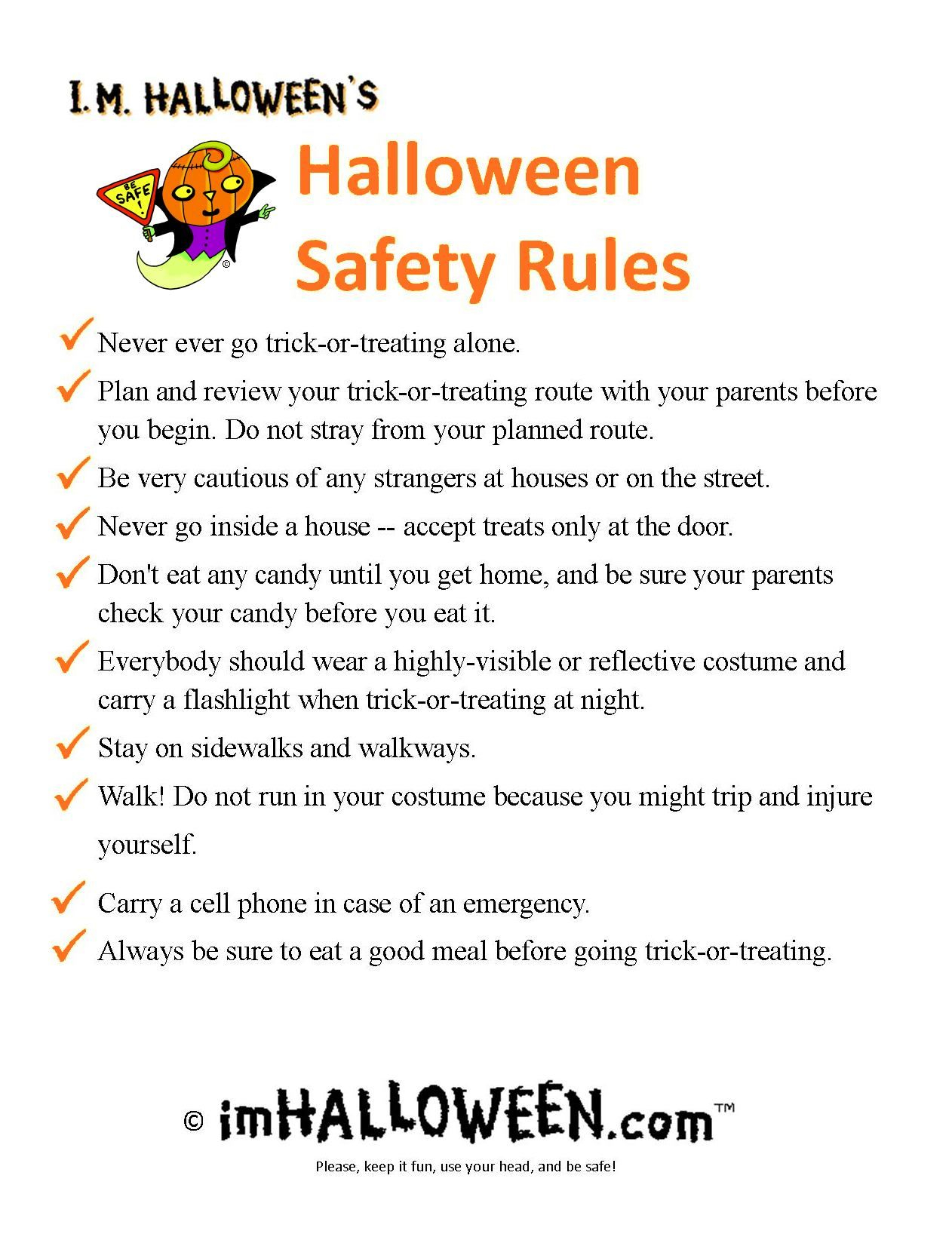 Printable Halloween Safety Rules | Halloween Safety