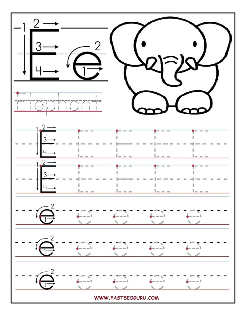 Printable Letter E Tracing Worksheets For Preschool Intended For Letter E Tracing Worksheets Preschool