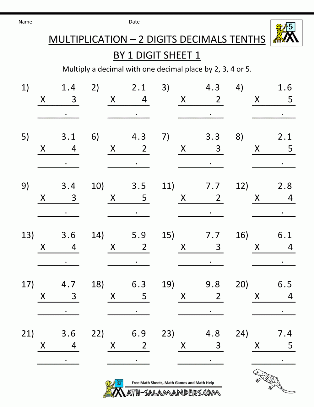 Printable Multiplication Sheets 5Th Grade | Free Math