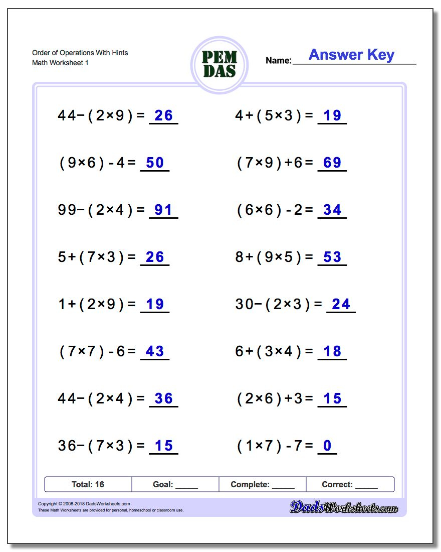 Printable Order Of Operations Worksheets To Master Pemdas