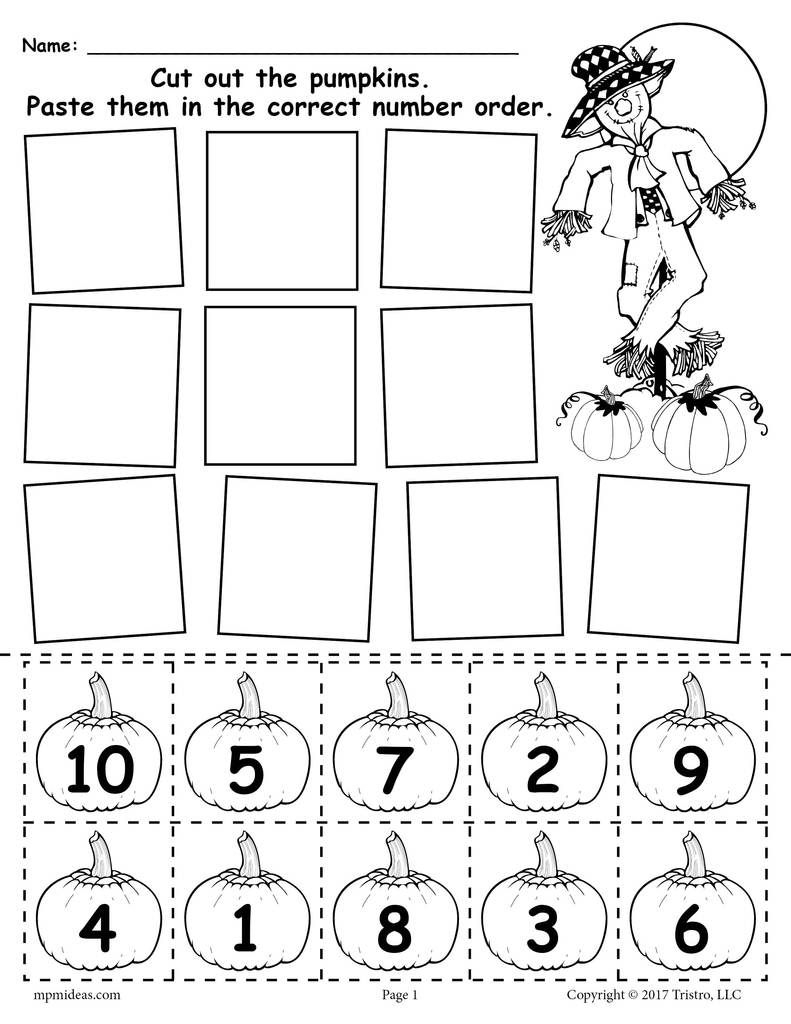 Printable Pumpkin Number Ordering Worksheet 1-10