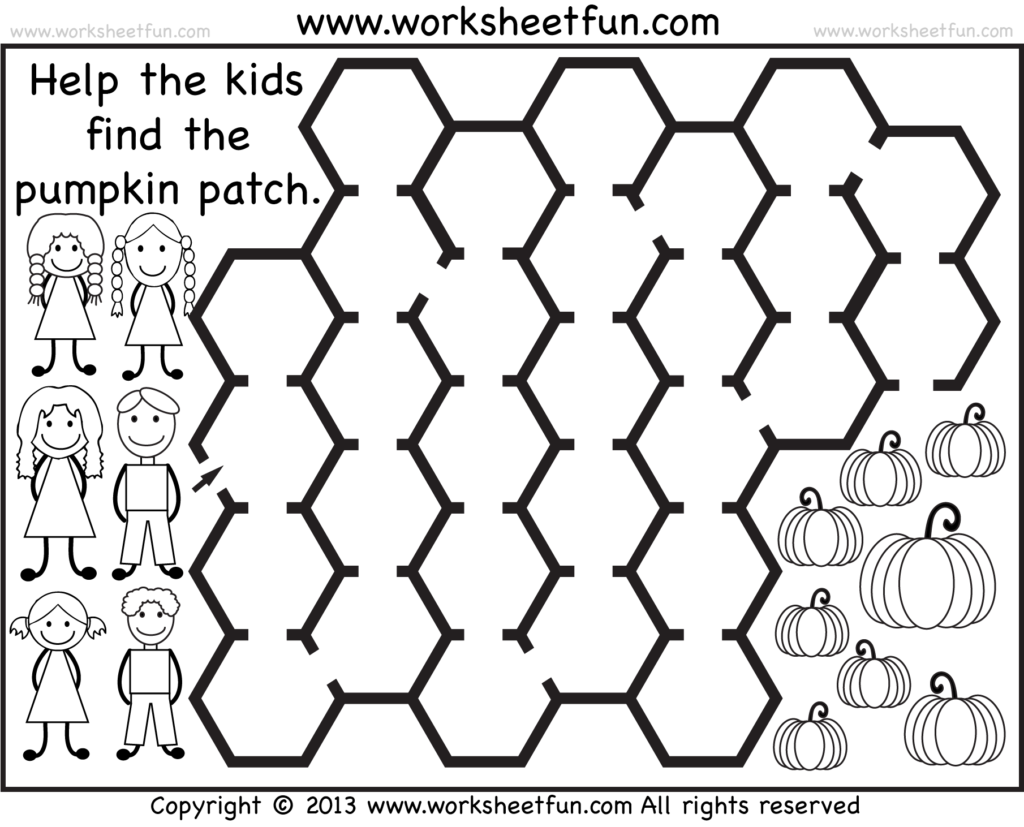 Pumpkin Patch Maze – 2 Worksheets / Free Printable